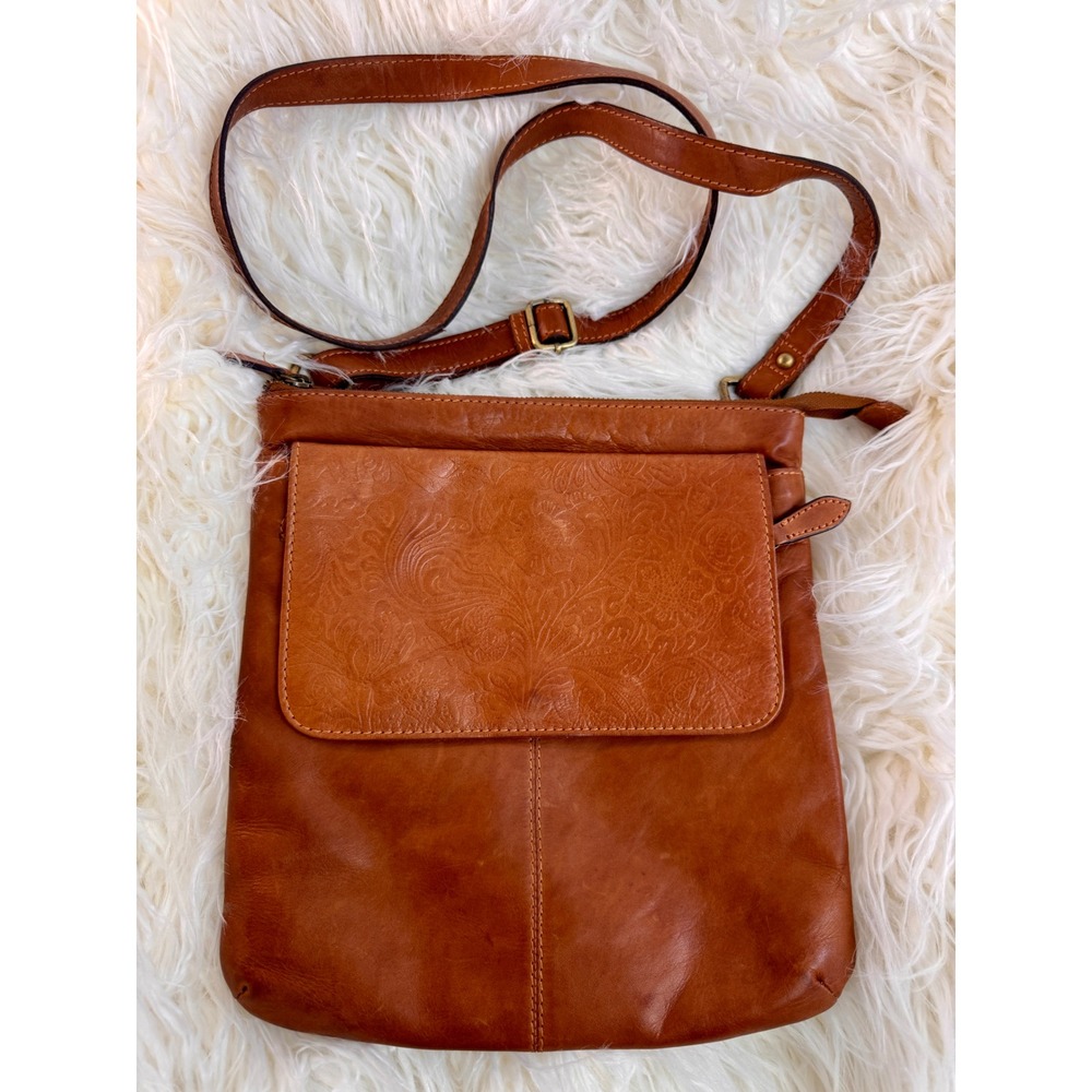 Vtg Brown Leather Embossed Floral Crossbody Bag Cognac Tooled Flap
Boho Western
